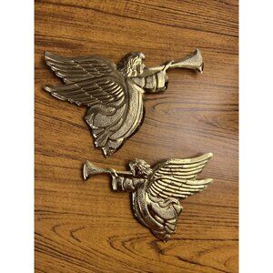Vintage Angel With Horn Gold Wall Decor Tin MCM